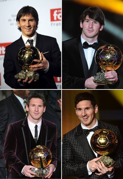 I quattro Palloni d&#39;Oro vinti consecutivamente da Messi dal 2009 (Afp)